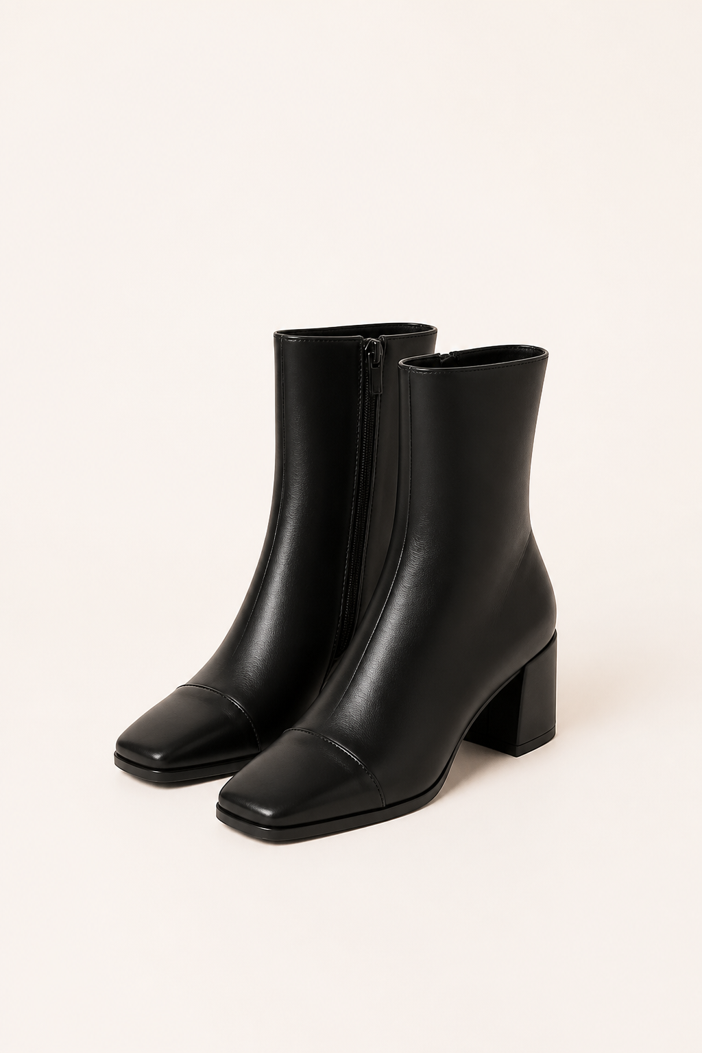 Catalina | Women's Block Heel Leather Look Square Toe Ankle Boots