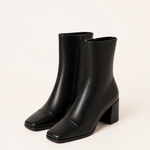 Catalina | Women's Block Heel Leather Look Square Toe Ankle Boots