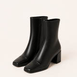 Catalina | Women's Block Heel Leather Look Square Toe Ankle Boots