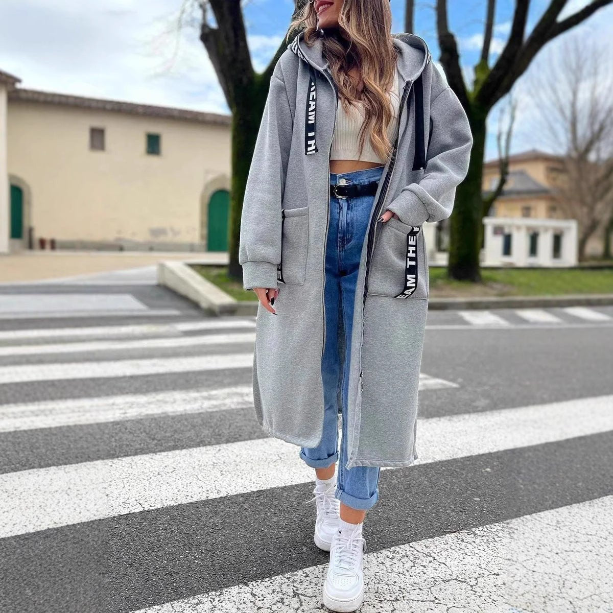 Rowan | Women's Hooded Oversized Longline Coat - Grey