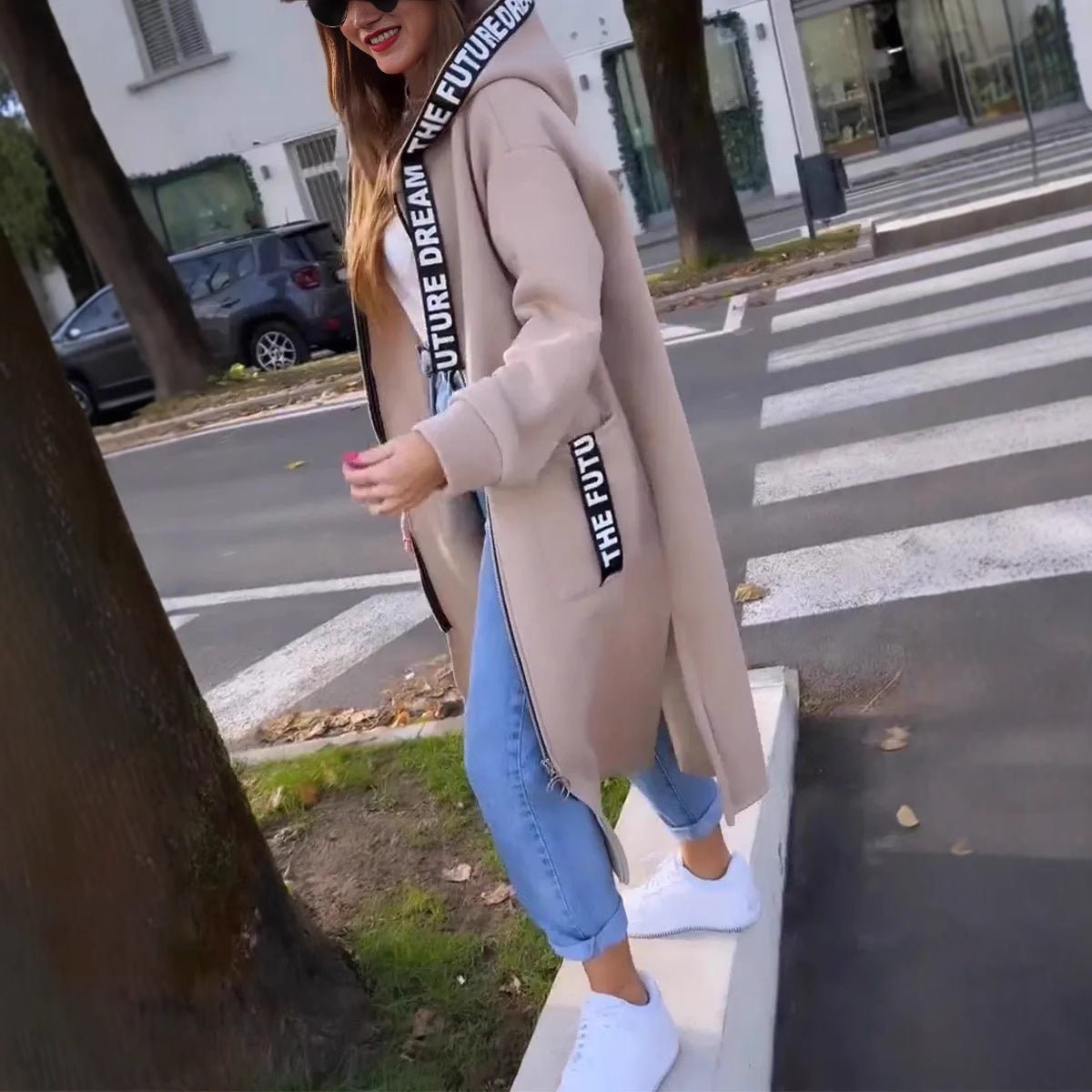 Rowan | Women's Hooded Oversized Longline Coat - Beige