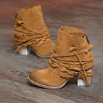 Grace | Women's Block Heel Suede Look Wrap Western Boots - Brown