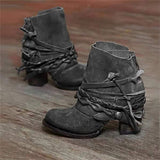 Grace | Women's Block Heel Suede Look Wrap Western Boots - Gray