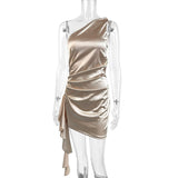Dora | Women's One Shoulder Satin Asymmetric Cocktail Dress