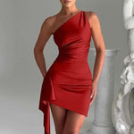 Donna | Women's One Shoulder Ruched Satin Cocktail Dress