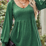 Amelia | Women's Long Sleeve V Neck Blouse - Green