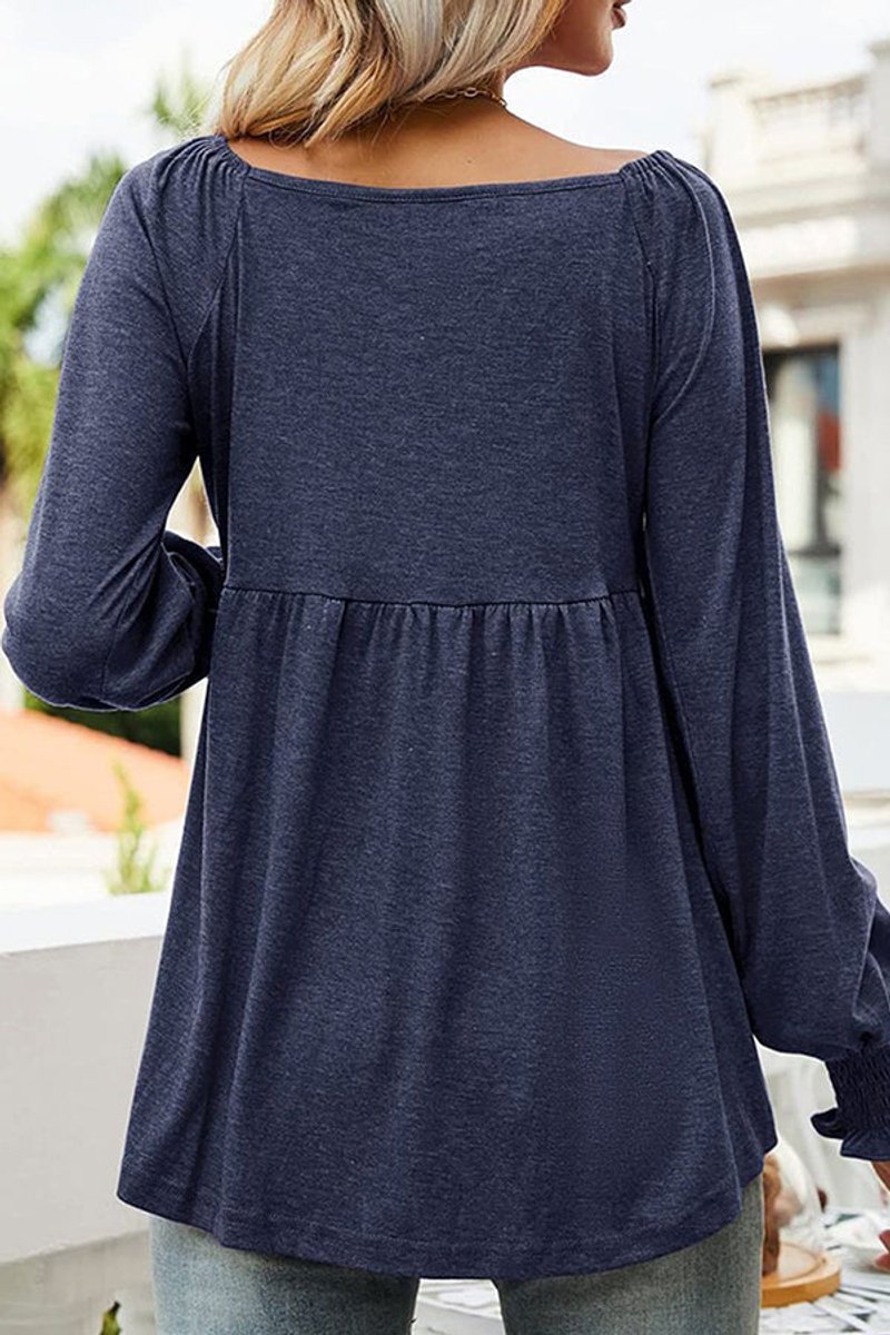 Amelia | Women's Long Sleeve V Neck Blouse - Dark Blue