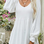 Amelia | Women's Long Sleeve V Neck Blouse - White