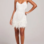 Cecilia | Women's V Neck Fringe Mini Cocktail Dress - White