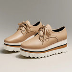 Amelie | Women's Platform Wedge Trainers Oxford Shoes - Beige