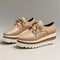 Amelie | Women's Platform Wedge Trainers Oxford Shoes - Beige