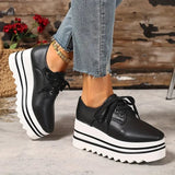 Amelie | Women's Platform Wedge Trainers Oxford Shoes - Black
