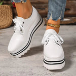 Amelie | Women's Platform Wedge Trainers Oxford Shoes - White