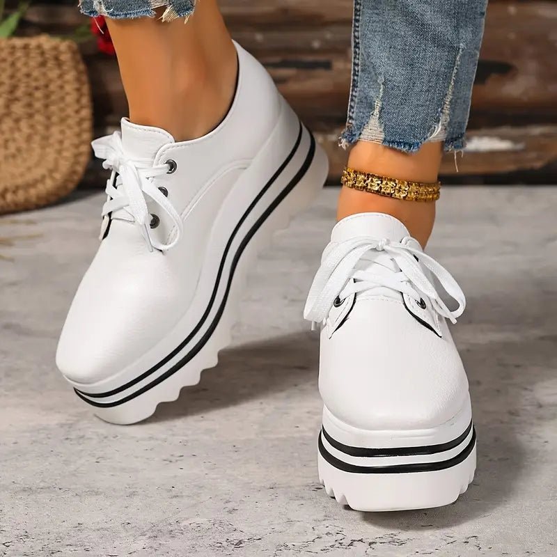 Amelie | Women's Platform Wedge Trainers Oxford Shoes - White