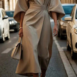 Cassandra | Women's Belted Midi Dress - Beige