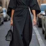 Cassandra | Women's Belted Midi Dress - Black