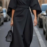 Cassandra | Women's Belted Midi Dress - Black