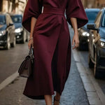 Cassandra | Women's Belted Midi Dress - Bordeaux