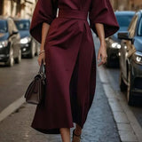 Cassandra | Women's Belted Midi Dress - Bordeaux