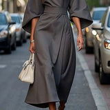 Cassandra | Women's Belted Midi Dress - Grey