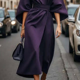 Cassandra | Women's Belted Midi Dress - Violet