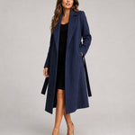 Yvette | Women's Belted Wool Blend Longline Trench Coat - Navy