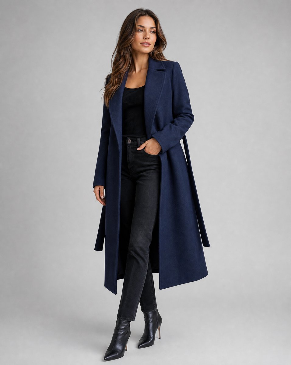 Yvette | Women's Belted Wool Blend Longline Trench Coat