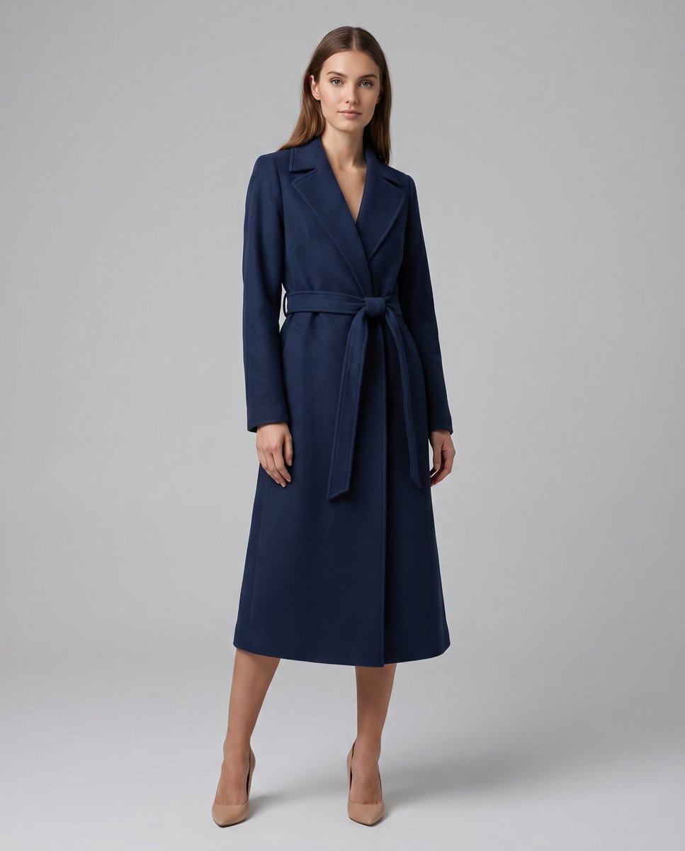 Yvette | Women's Belted Wool Blend Longline Trench Coat