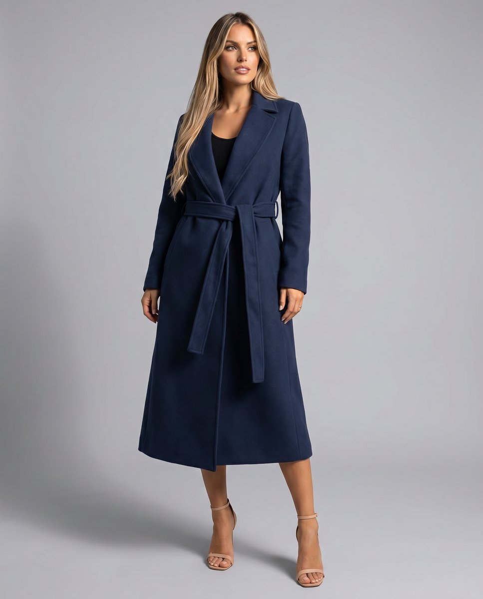Yvette | Women's Belted Wool Blend Longline Trench Coat
