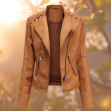 Regina | Women's Faux Leather Biker Jacket - Orange