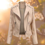 Regina | Women's Faux Leather Biker Jacket - Khaki