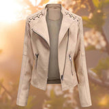 Regina | Women's Faux Leather Biker Jacket - Khaki