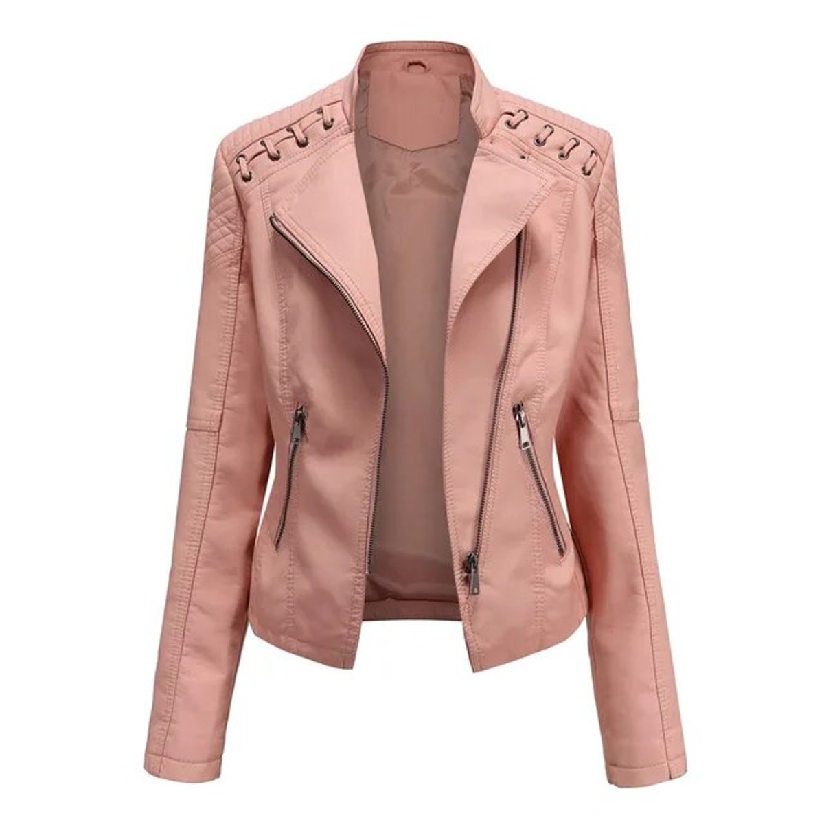 Regina | Women's Faux Leather Biker Jacket - Pink