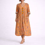 Cordelia | Women's V Neck Maxi Wedding Guest Dress - Orange