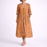 Cordelia | Women's V Neck Maxi Wedding Guest Dress - Orange