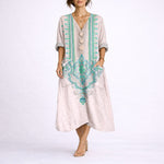 Cordelia | Women's V Neck Maxi Wedding Guest Dress - Pink & Green
