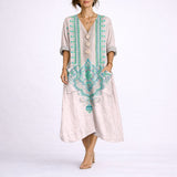 Cordelia | Women's V Neck Maxi Wedding Guest Dress - Pink & Green