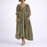 Cordelia | Women's V Neck Maxi Wedding Guest Dress - Green