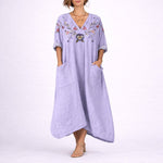 Cordelia | Women's V Neck Maxi Wedding Guest Dress - Purple