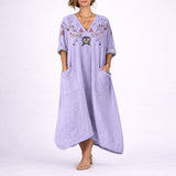 Cordelia | Women's V Neck Maxi Wedding Guest Dress - Purple