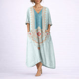 Cordelia | Women's V Neck Maxi Wedding Guest Dress - Green & Blue
