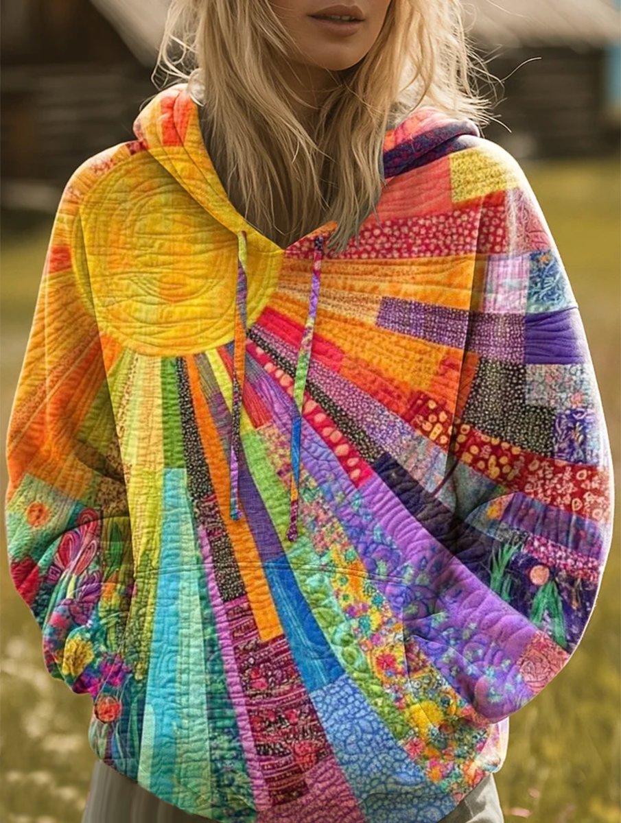 Ursula | Women's Quilted Hooded Patchwork Hoodie - Multicolour