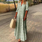 Katherine | Women's Long Sleeve Floral V Neck Cocktail Dress - Green
