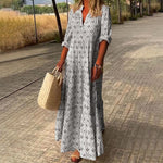 Katherine | Women's Long Sleeve Floral V Neck Cocktail Dress - Grey