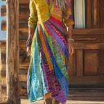 Antonia | Women's Long Sleeve V Neck Boho Midi Dress - Default