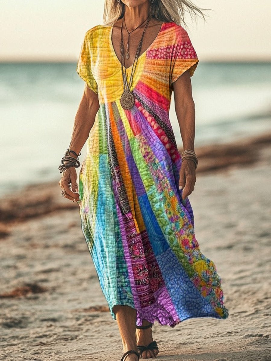Antonia | Women's Long Sleeve V Neck Boho Midi Dress