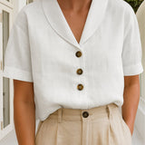 Aurelia | Women's Oversized Button Front V Neck Blouse - White