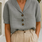 Aurelia | Women's Oversized Button Front V Neck Blouse