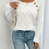 Cheryl | Women's Cable Knit Round Neck Jumper - White