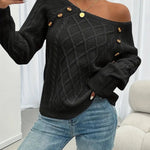 Cheryl | Women's Cable Knit Round Neck Jumper - Black